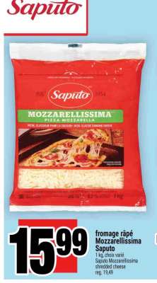 fromage râpé mozzarellissima Saputo