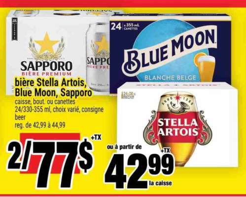 bière Stella Artois, Blue Moon, Sapporo