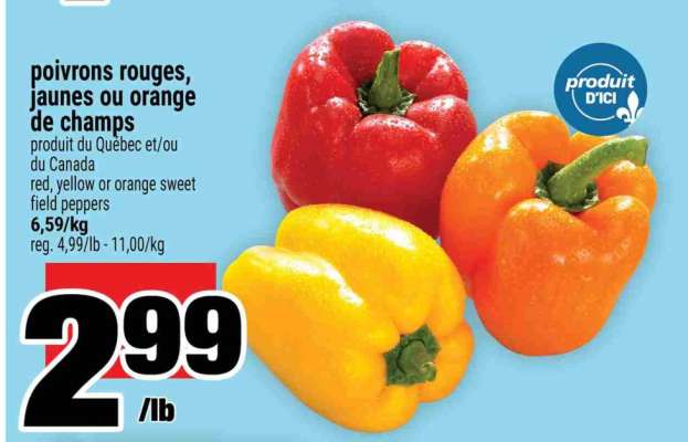 poivrons rouges, jaunes ou orange de champs
