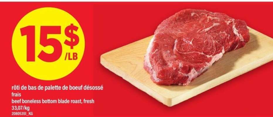 rôti de bas de palette de bœuf désossé frais