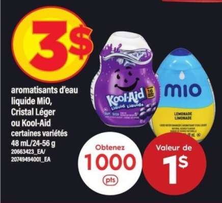 aromatisants d'eau liquide MiO, Cristal Léger ou Kool-Aid