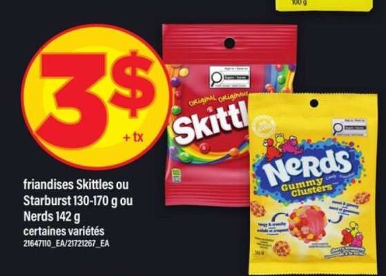 friandises Skittles ou Starburst ou Nerds