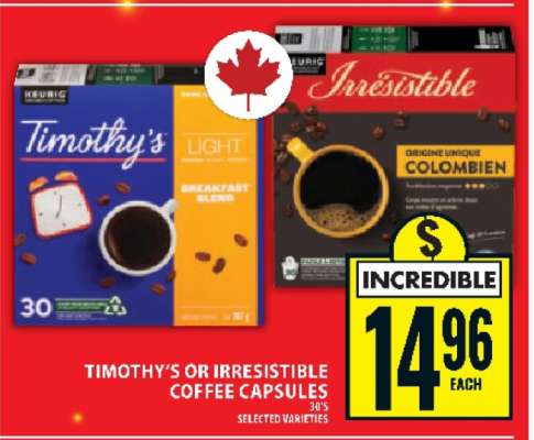 Timothy's or Irresistible Coffee Capsules