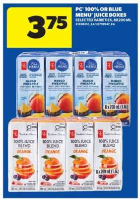 PC 100% or Blue Menu Juice Boxes