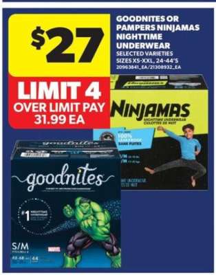 Goodnites or Pampers Ninjamas Nighttime Underwear