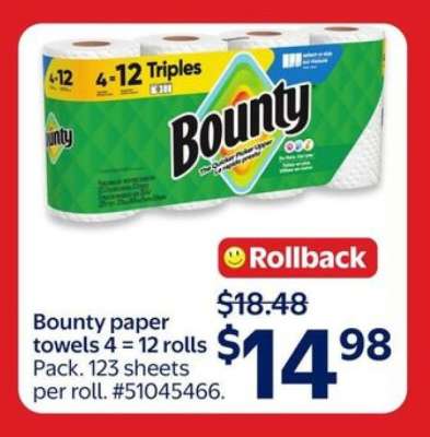 Bounty paper towels 4 - 12 rolls