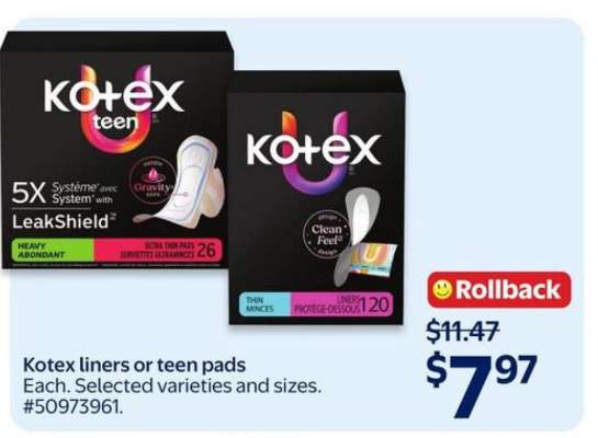 Kotex liners or Teen pads