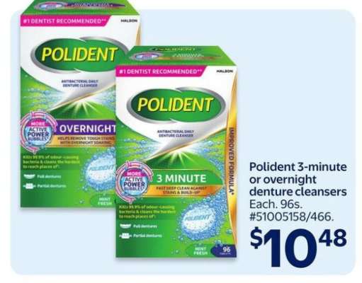 Polident 3-minute or overnight denture cleansers