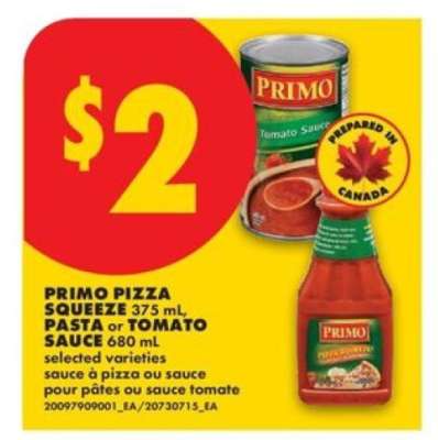 PRIMO PIZZA SQUEEZE 375 mL, PASTA or TOMATO SAUCE 680 mL