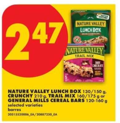 NATURE VALLEY LUNCH BOX, CRUNCHY, TRAIL MIX or GENERAL MILLS CEREAL BARS