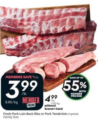 Fresh Pork Loin Back Ribs or Pork Tenderloin cryovac Family Size