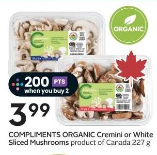 COMPLIMENTS ORGANIC Cremini or White Sliced Mushrooms