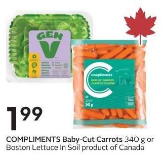 COMPLIMENTS Baby-Cut Carrots 340 g or Boston Lettuce In Soil