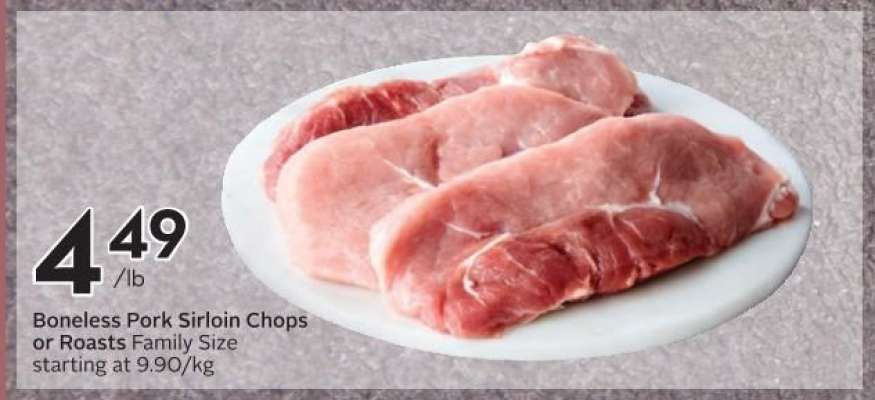 Boneless Pork Sirloin Chops or Roasts Family Size