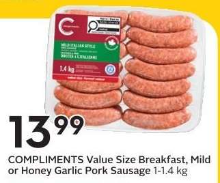 COMPLIMENTS Value Size Breakfast, Mild or Honey Garlic Pork Sausage