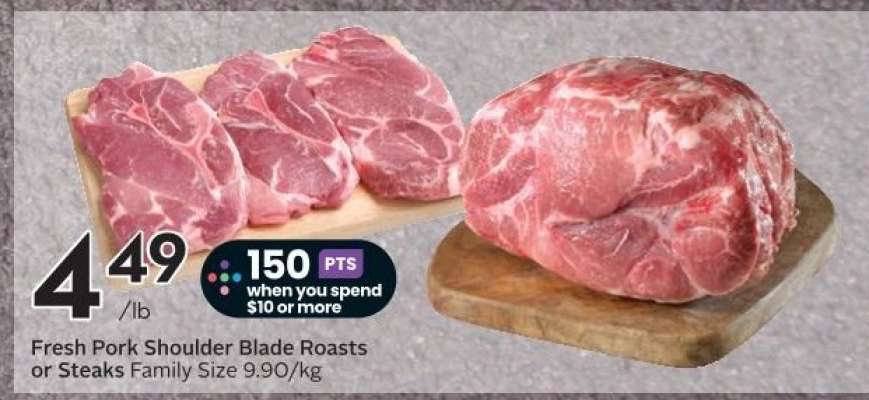 Fresh Pork Shoulder Blade Roasts or Steaks Family Size