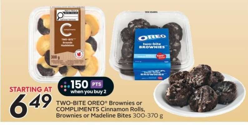 TWO-BITE OREO Brownies or COMPLIMENTS Cinnamon Rolls, Brownies or Madeline Bites