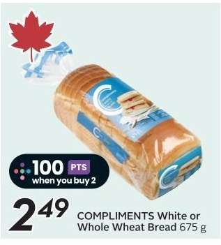 COMPLIMENTS White or Whole Wheat Bread 675 g
