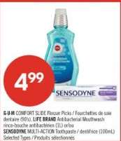 GUM COMFORT SLIDE Flosser Picks / LIFE BRAND Antibacterial Mouthwash / SENSODYNE MULTI-ACTION Toothpaste