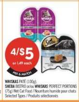WHISKAS PATÉ (100g), SHEBA BISTRO or/or WHISKAS PERFECT PORTIONS (75g) Wet Cat Food