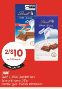 LINDT SWISS CLASSIC CHOCOLATE BARS