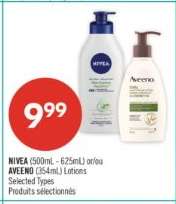 NIVEA (500mL - 625mL) or/and AVEENO (354mL) Lotions