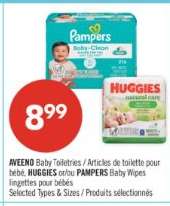 AVEENO Baby Toiletries / HUGGIES or PAMPERS Baby Wipes