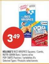 KELLOGG'S RICE KRISPIES Squares / Carrés, NUTRI-GRAIN Bars / barres et/ou POP-TARTS Pastries / tartelettes 8's