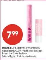 COVERGIRL EYE ENHANCER WRAP TUBING Mascara or CLEAN FRESH Tinted Lip Balm