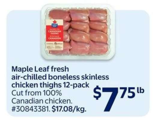 Maple Leaf Fresh Air-Chilled Boneless Skinless Chicken Thighs 12-Pack