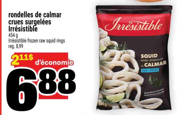rondelles de calmar crues surgelées Irrésistible