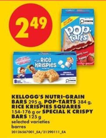 Kellogg's Nutri-Grain Bars, Pop-Tarts, Rice Krispies Squares, Special K Crispy Bars