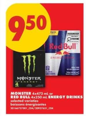 MONSTER, 4X473 ML OR RED BULL, 4X250 ML ENERGY DRINKS
