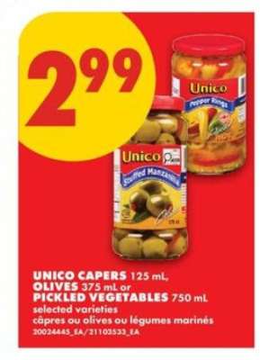 UNICO CAPERS, OLIVES or PICKLED VEGETABLES