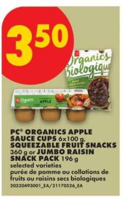 PC Organics Apple Sauce Cups / Squeezable Fruit Snacks / Jumbo Raisin Snack Pack