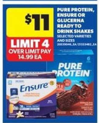 Pure Protein, Ensure or Glucerna Ready to Drink Shakes
