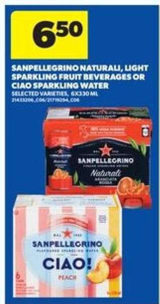 Sanpellegrino Naturali, Light Sparkling Fruit Beverages or Ciao Sparkling Water