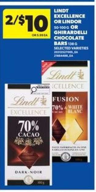 Lindt Excellence or Lindor or Ghirardelli Chocolate Bars