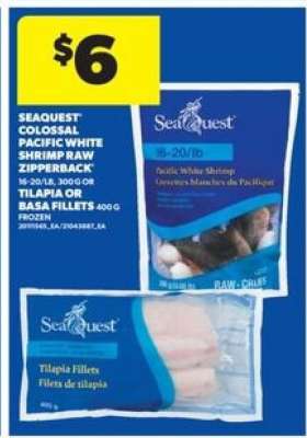 Seaquest Colossal Pacific White Shrimp or Tilapia or Basa Fillets