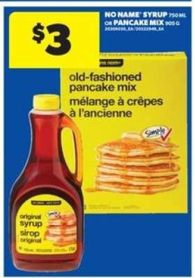 NO NAME SYRUP or PANCAKE MIX