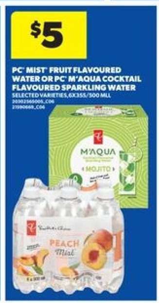 PC Mist Fruit Flavoured Water or PC M'Aqua Cocktail Flavoured Sparkling Water