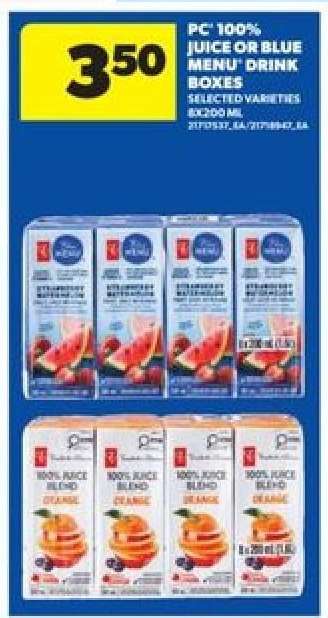 PC 100% Juice or Blue Menu Drink Boxes