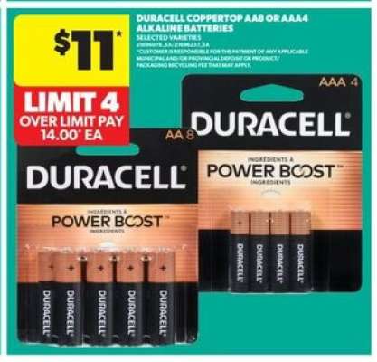 Duracell Coppertop AA8 or AAA4 Alkaline Batteries