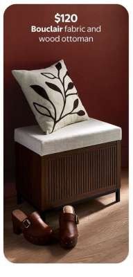 Bouclair fabric and wood ottoman