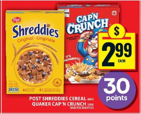 Post Shreddies Cereal / Quaker Cap'n Crunch