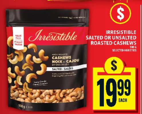 Irresistible Salted or Unsalted Roasted Cashews