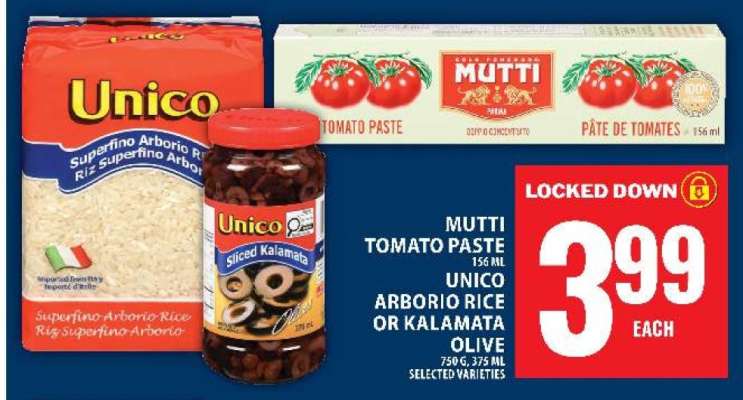 Mutti Tomato Paste, Unico Arborio Rice or Kalamata Olive