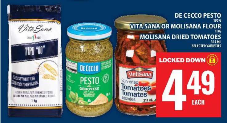De Cecco Pesto, Vita Sana or Molisana Flour, Molisana Dried Tomatoes