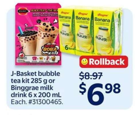 J-Basket bubble tea kit 285 g or Binggrae milk drink 6 x 200 mL