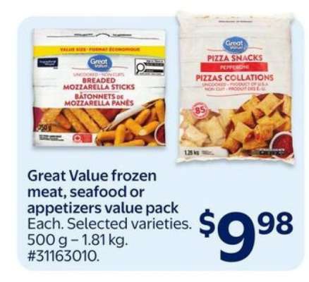 Great Value Frozen Meat, Seafood or Appetizers Value Pack
